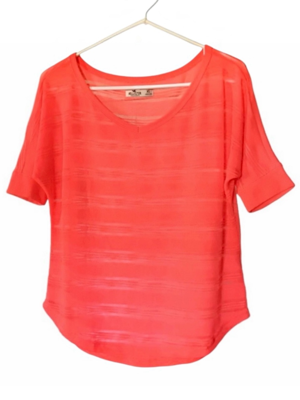Hollister Textured Knit Semi-Sheer Orange Top Size XS Loose Fit Short Sleeves